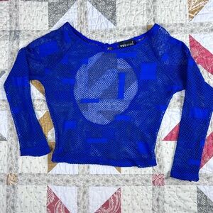Wet seal fishnet mesh royal blue crop top 3/4 sleeve
